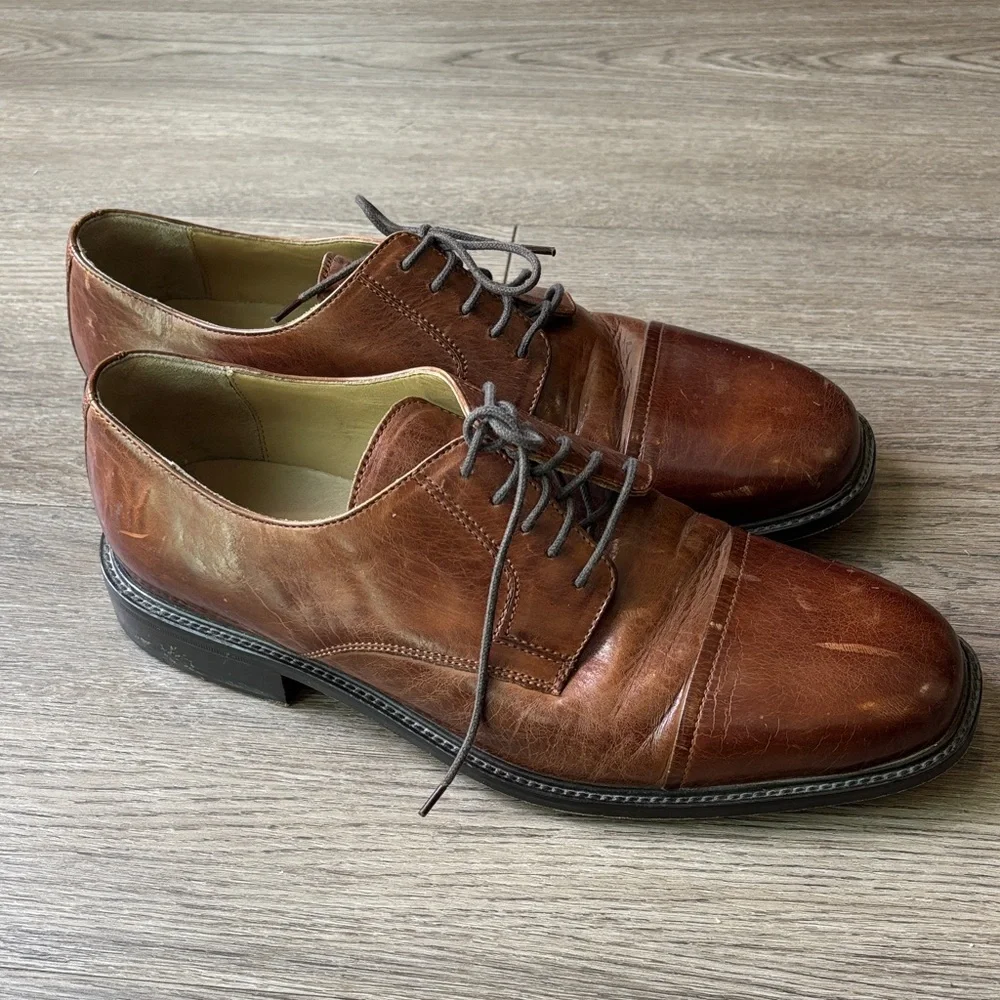Johnston & Murphy Brown Leather Lace Up Dress Shoe Oxford 👞